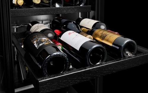 Flexible wine bottle storage in a JennAir® Wine Column.
