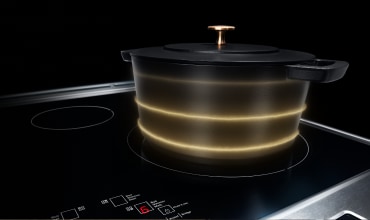 An induction-compatible cast-iron Dutch oven on an induction stovetop.