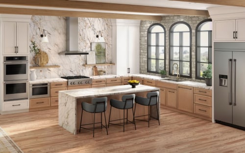 A modern open kitchen with luxury appliances designed for entertaining