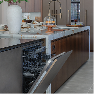 An open JennAir® dishwasher