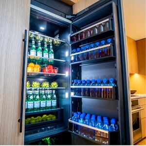 Beverages and food items in a JennAir® Built-In Refrigerator