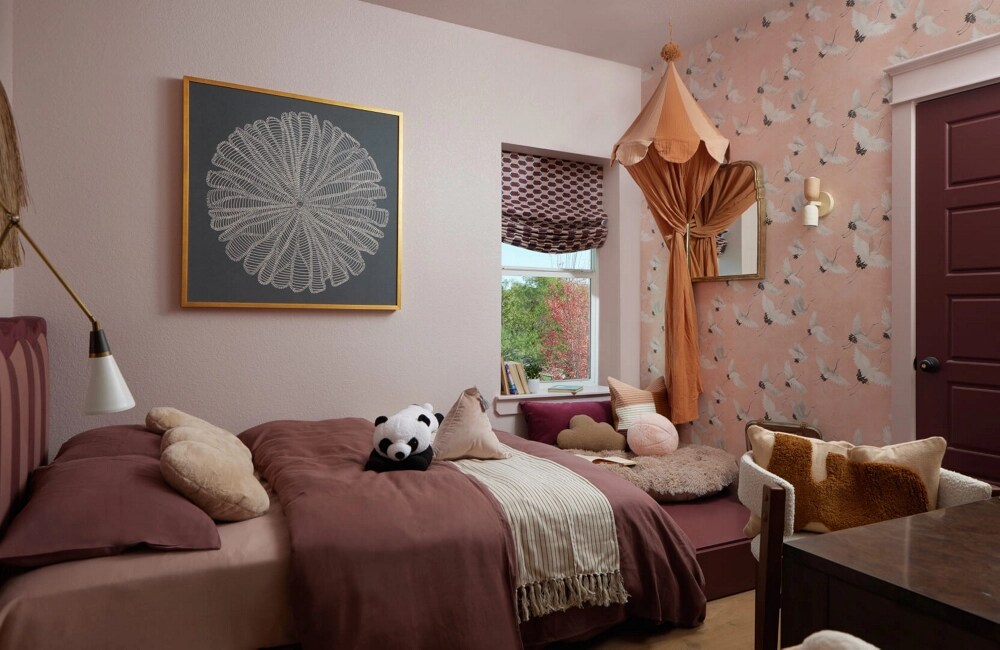 A pastel pink bedroom