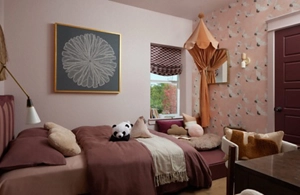 A pastel pink bedroom