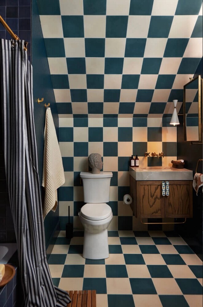 A checkerboard bathroom