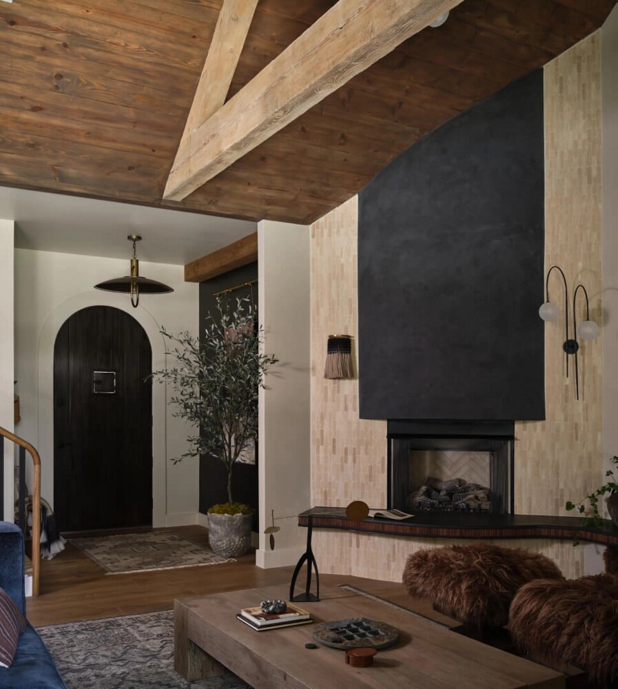 A living room fireplace