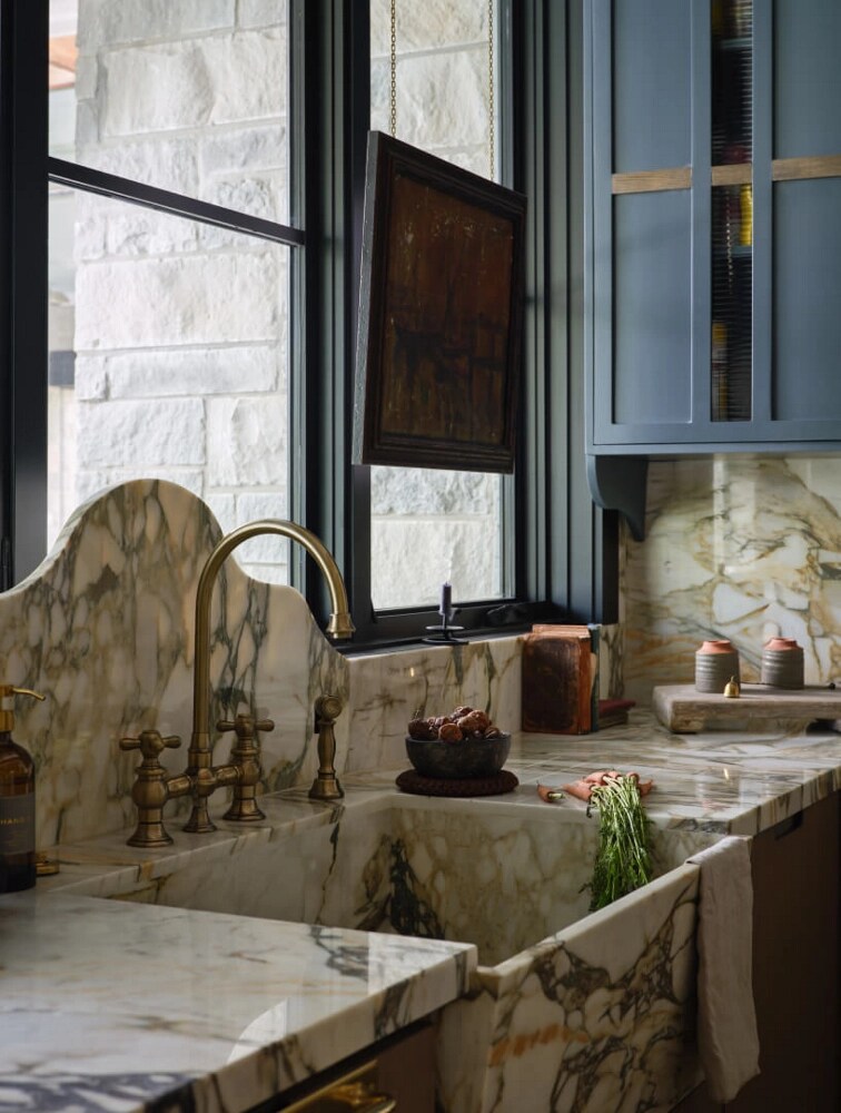 A marble sink in a kitchen