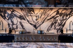 The marble backsplash above the JennAir® Professional-Style Induction Range