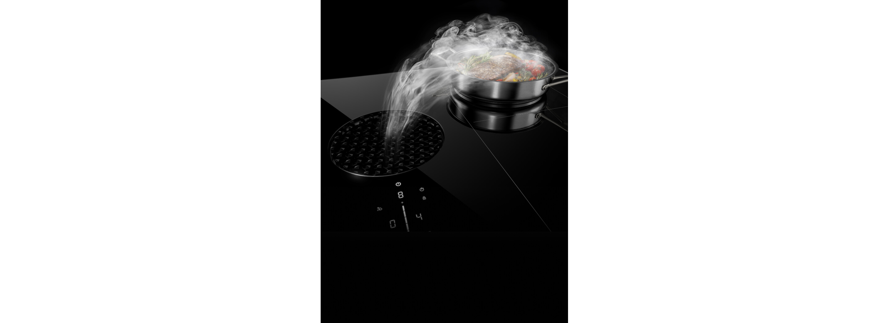 A JennAir® Induction Downdraft Cooktop.