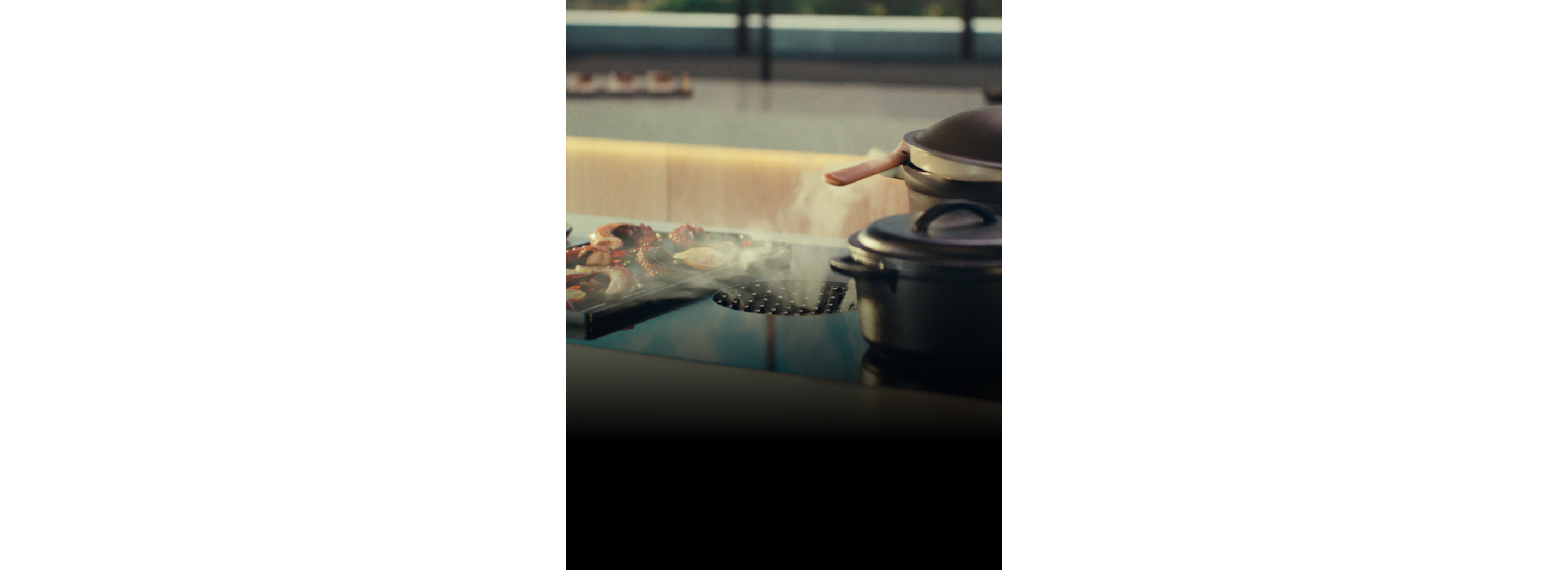 A close up on a downdraft cooktop.