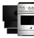 A selection of JennAir® induction downdraft cooktops and slide-in ranges.
