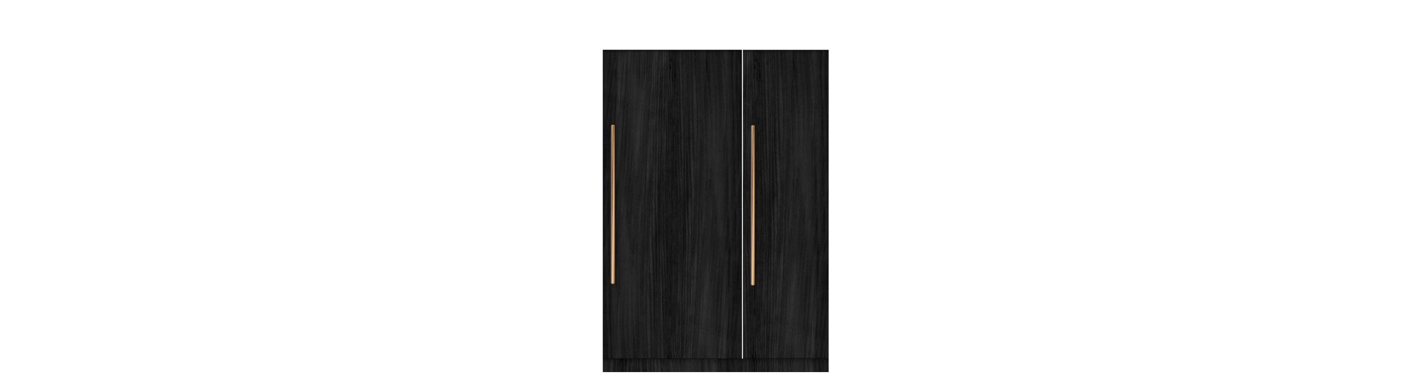A pair of JennAir® Columns shown with generic black wooden panels, not included.