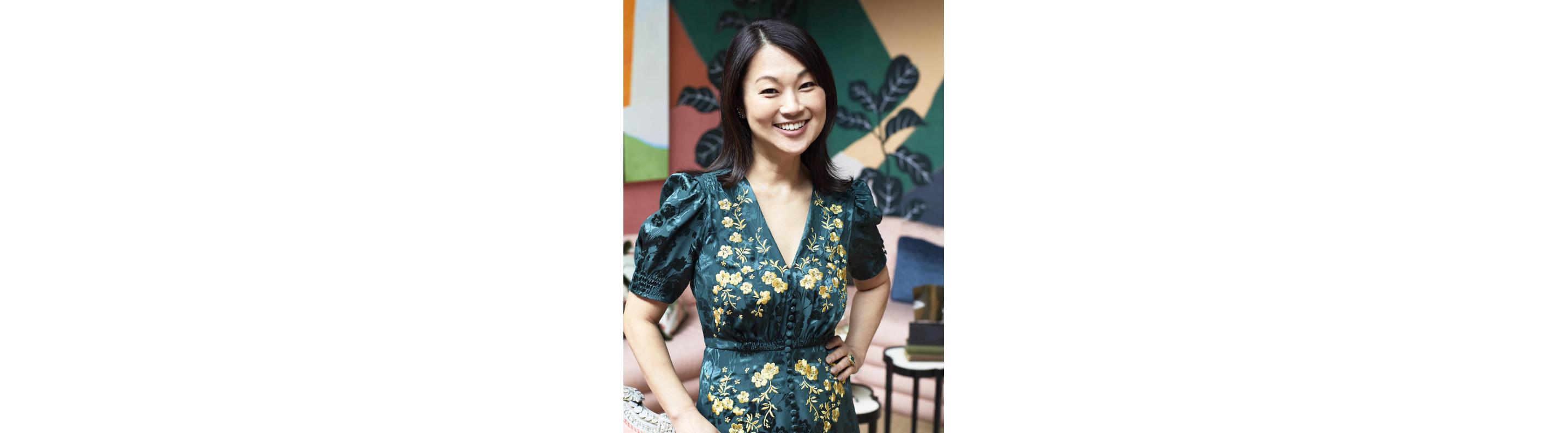 Designer Young Huh in a colorful, eclectic style room.