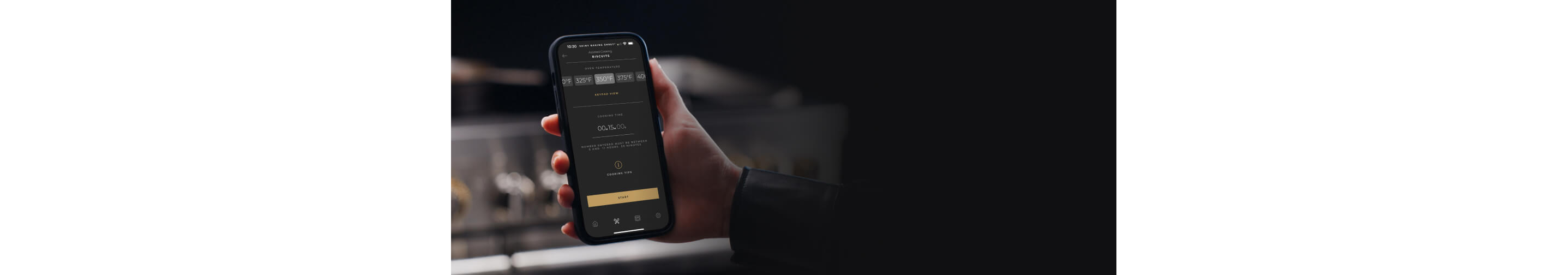 A phone with an image of the JennAir® App on it.