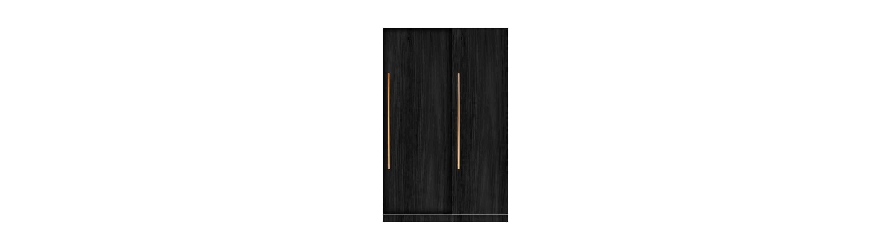 A pair of JennAir® Columns shown with generic black wooden panels, not included.