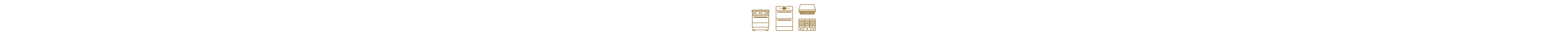 A series of three icons depicting a range, wall oven, and vent hood over a rangetop.