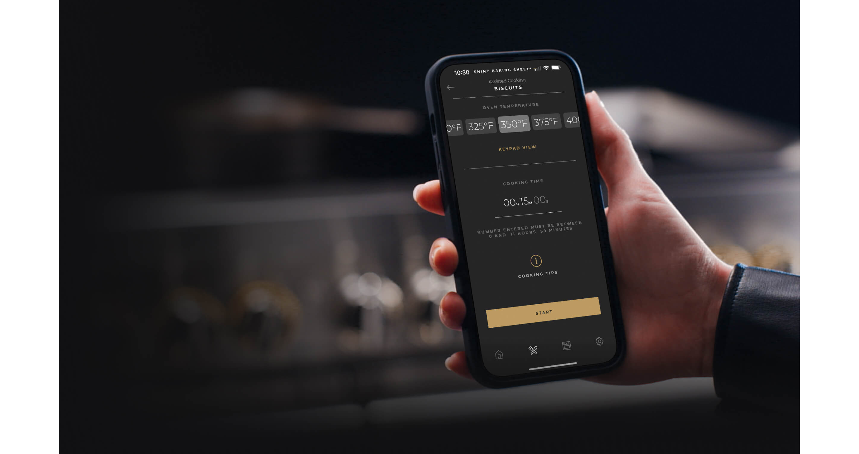 A person holding a phone and making choices on the Culinary Center.