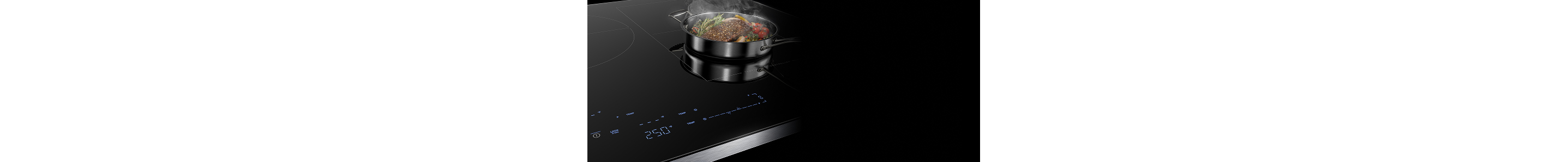 A steaming pan on an induction cooktop.