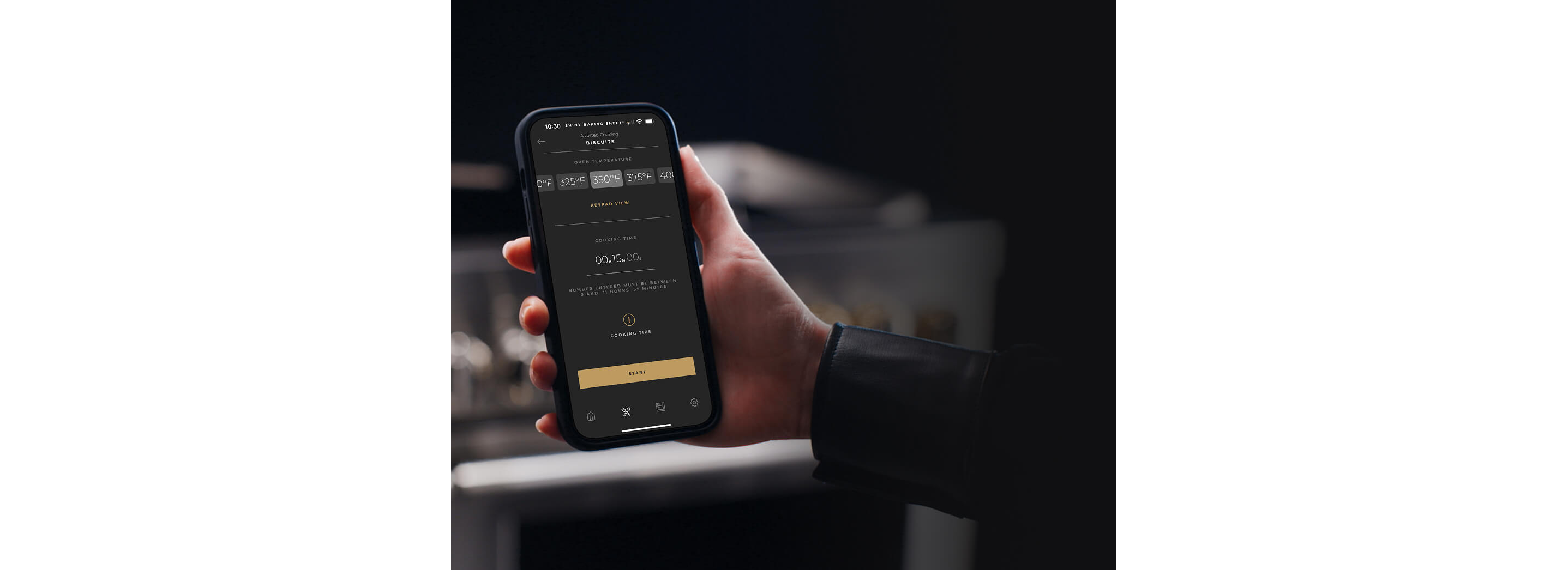 A smartphone showing the JennAir® App's Culinary Center.