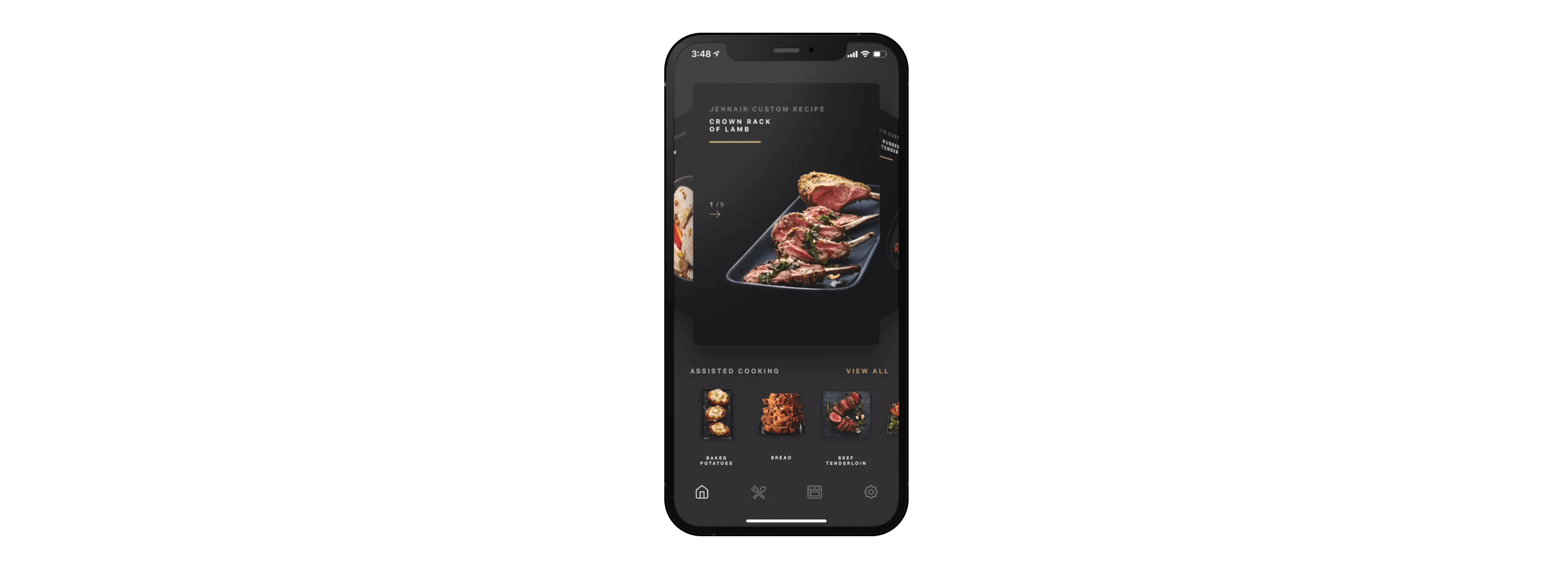 A smartphone showing the JennAir® App's Culinary Center.