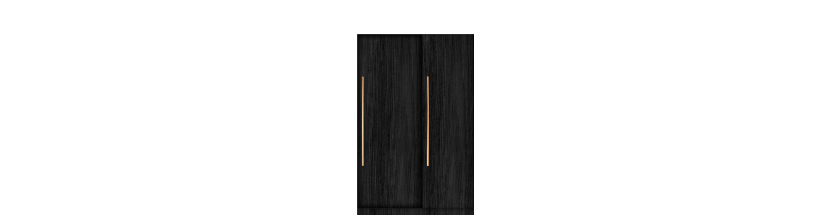 A pair of JennAir® Columns shown with generic black wooden panels, not included.