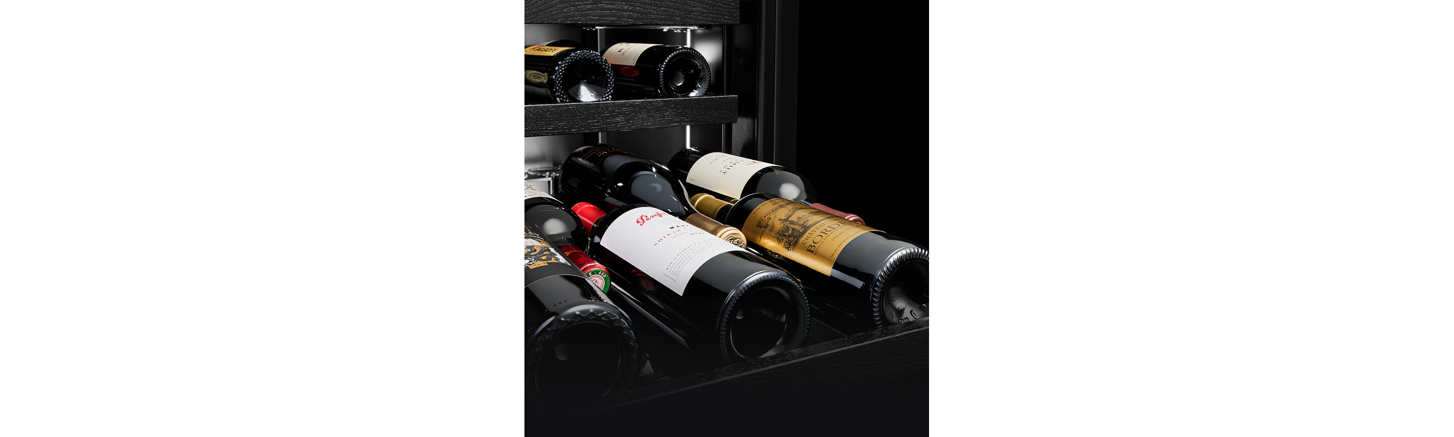 Bottles of wine in the JennAir wine column.