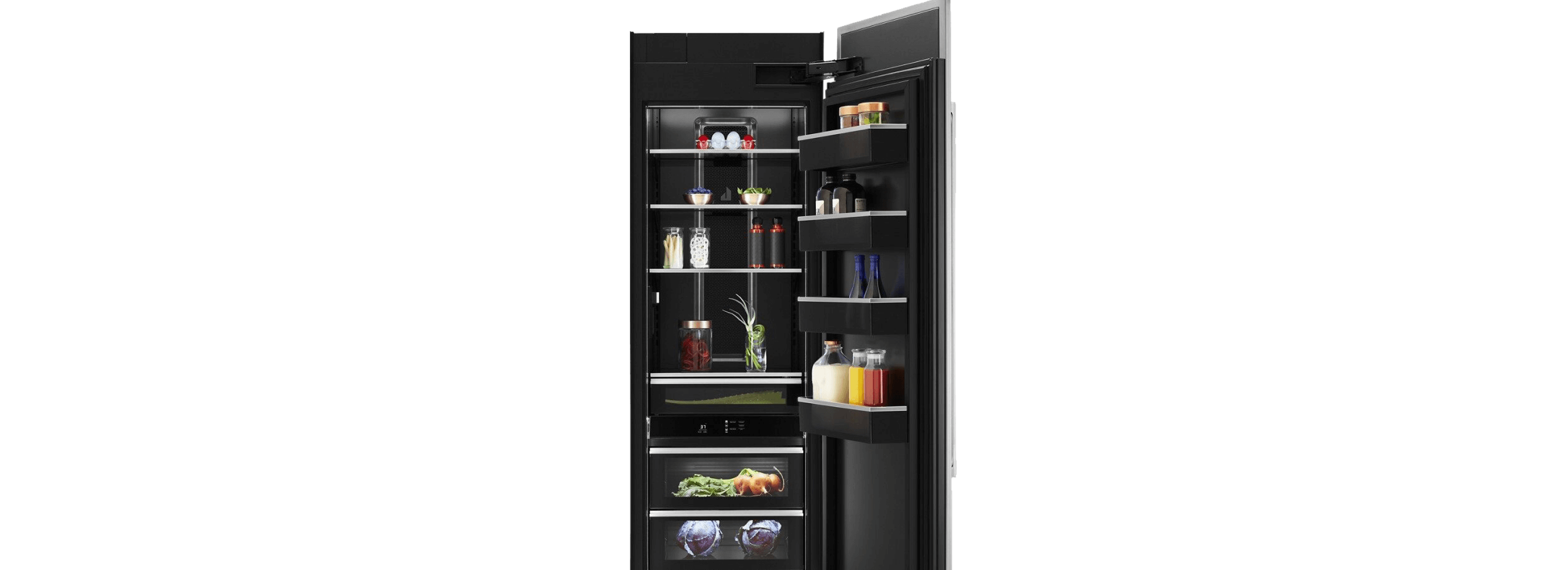 An open JennAir® Column, propped with vibrant ingredients.