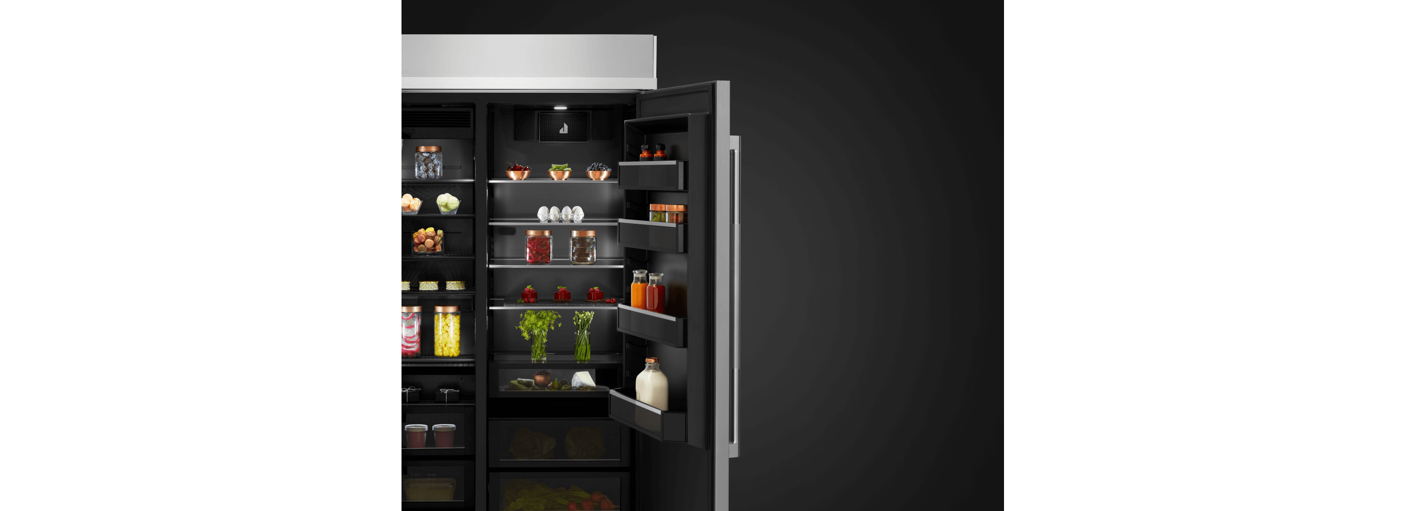 A built-in refrigerator with Obsidian interior.