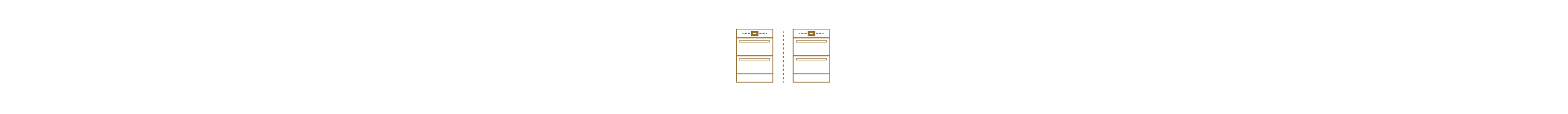 An icon of two wall ovens divided by a dashed line.