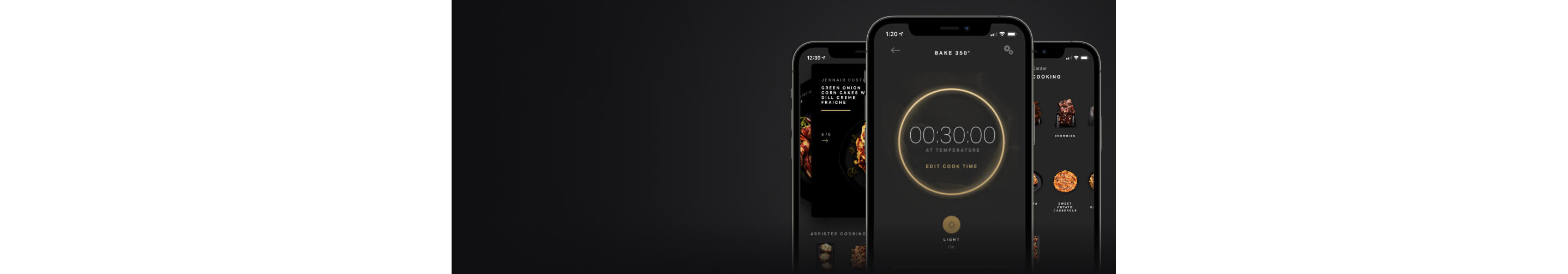 Smartphones showing different capabilities of the Culinary Center app.