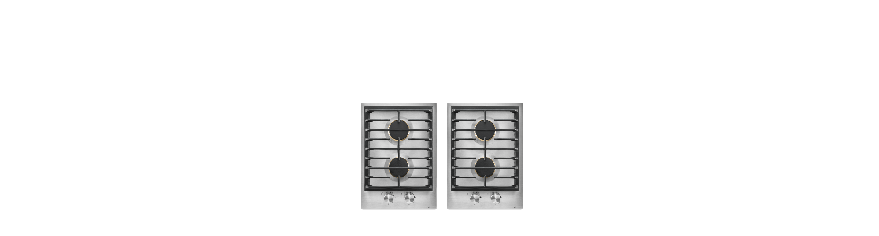 Two JennAir® 15" Lustre Stainless Gas Custom Cooktops.
