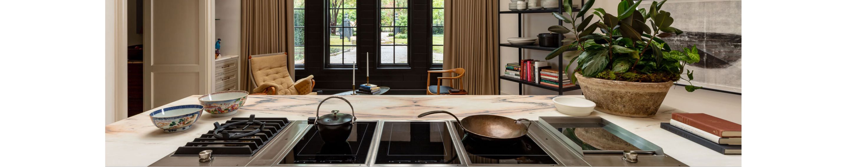A JennAir® Rangetop installed in a stylish kitchen.