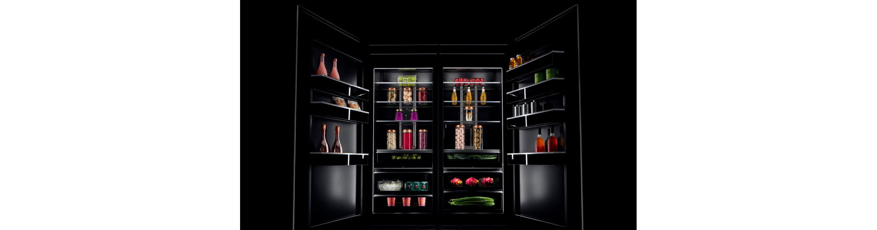 An open pair of columns filled with colorful ingredients.