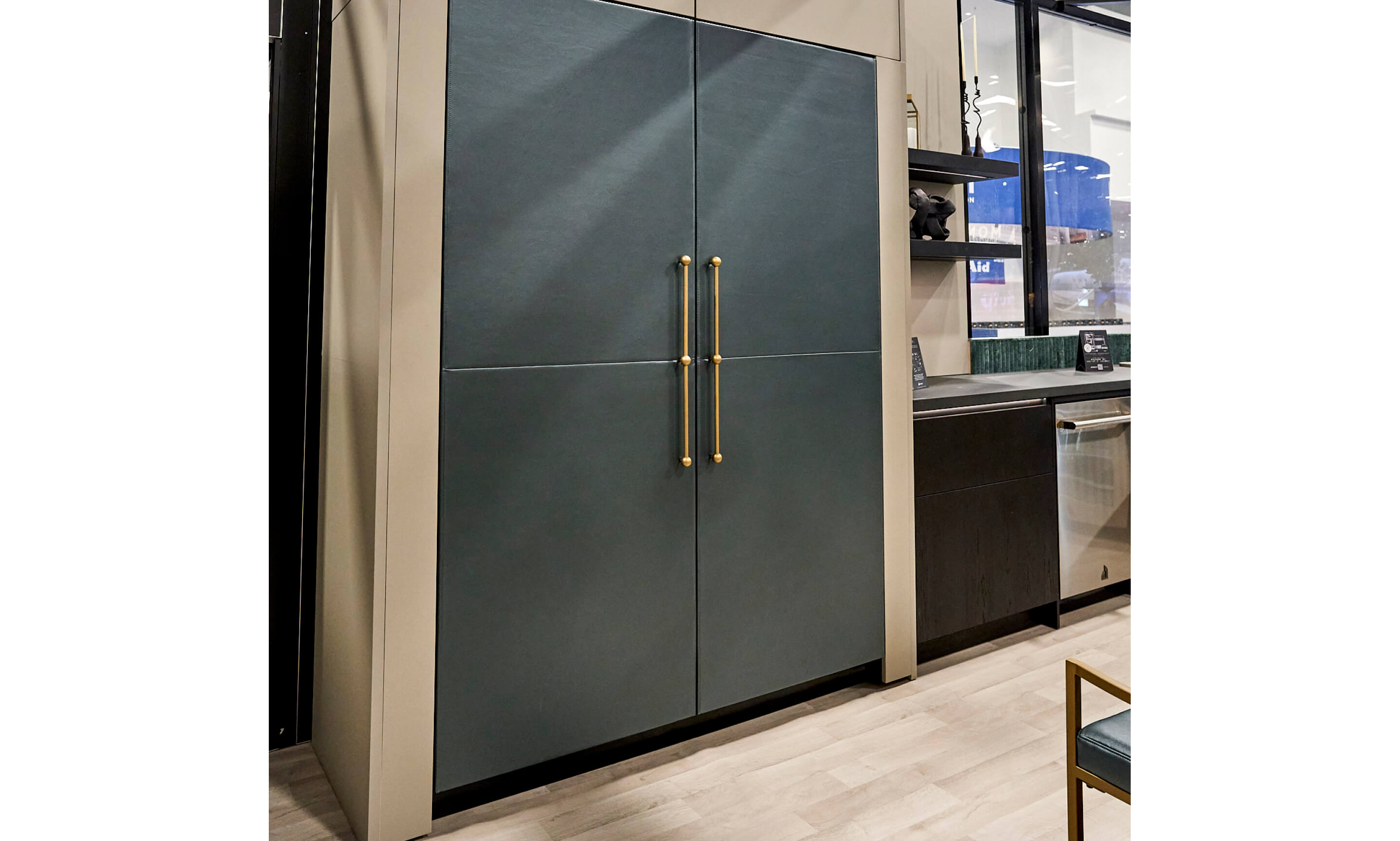 A pair of JennAir® Columns fitted with the new limited edition Cuts leather panels, Mystic.