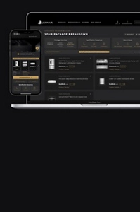The JennAir® Package Builder tool on a mobile phone and a laptop screen.