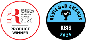 The 2026 Luxe Red Award Product Winner logo and the Reviewed Awards KBIS 2025 Award logo