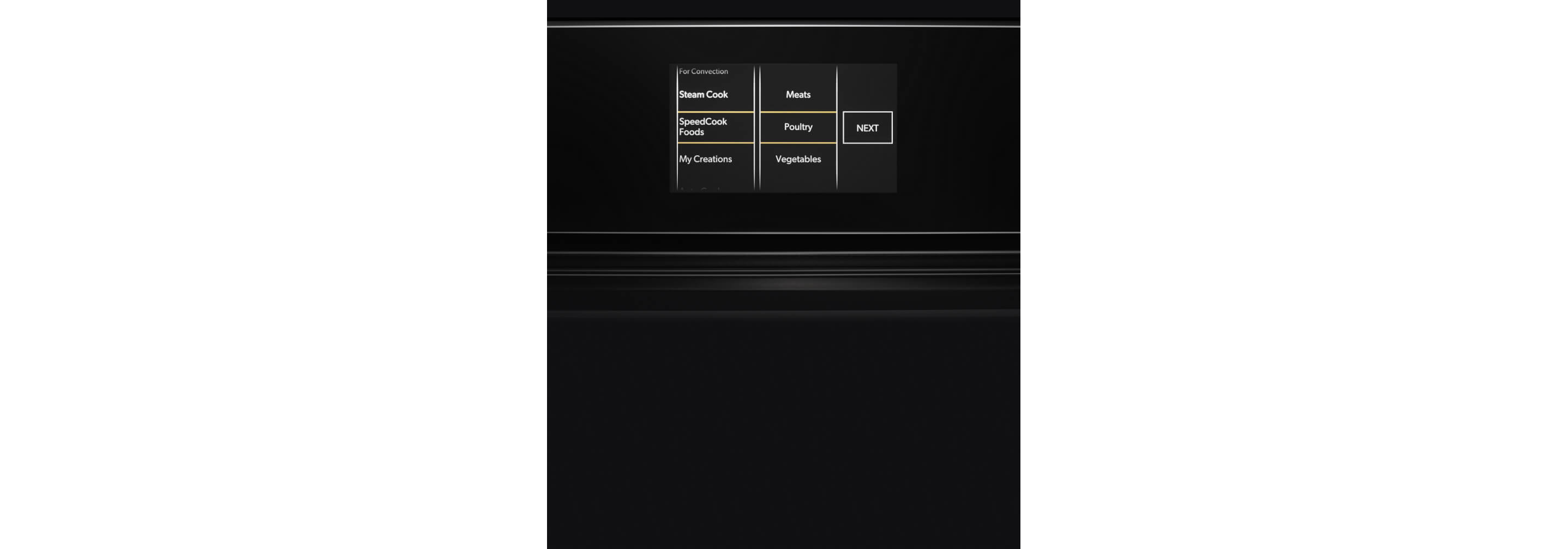The LCD display on the built-in microwave or speed oven.