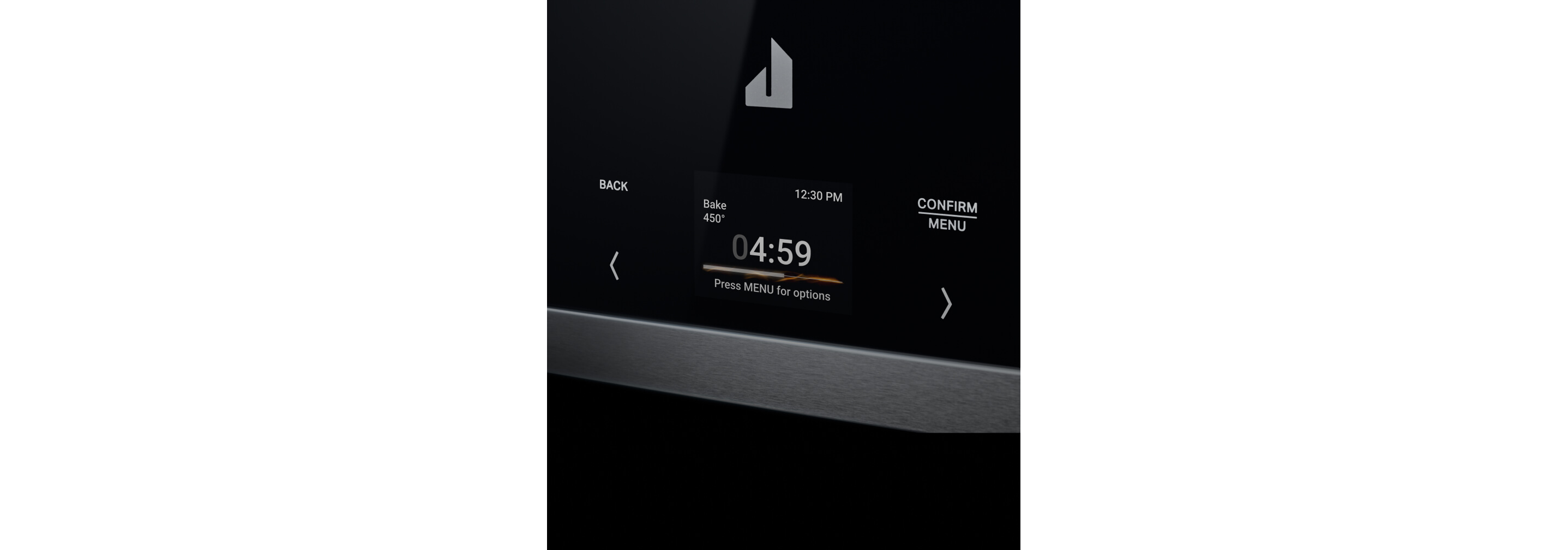 The touchscreen menu of a flush oven hood microwave.