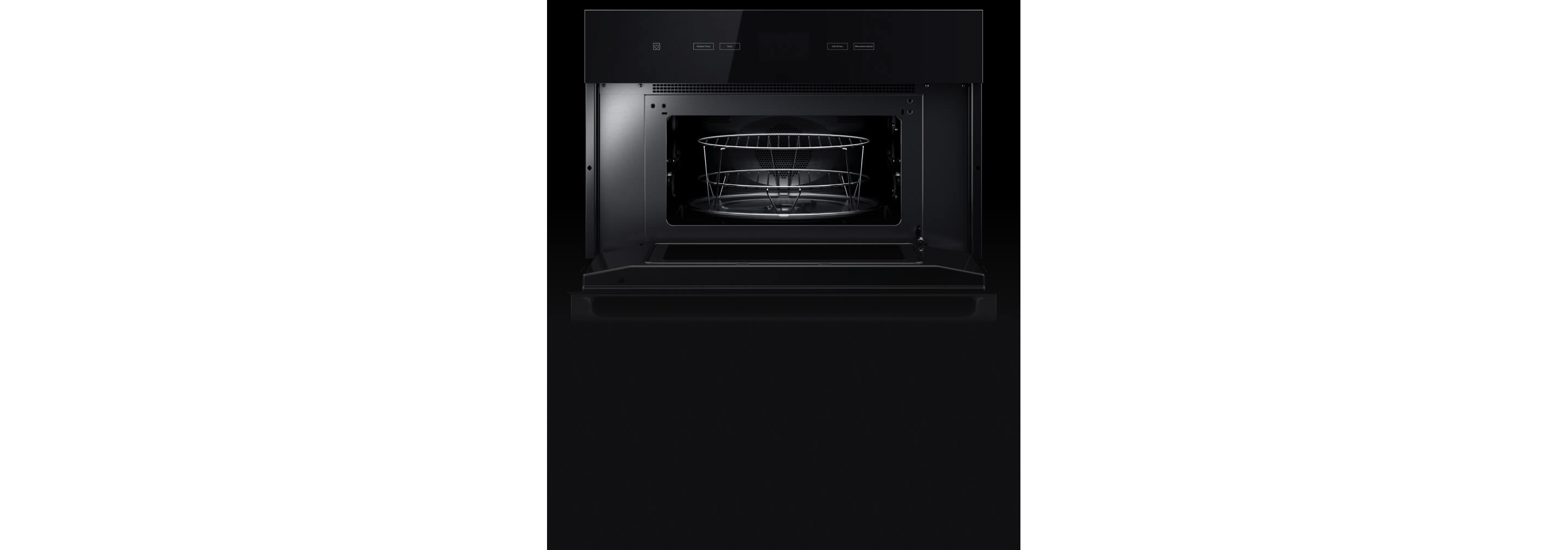The interior of the built-in microwave or speed oven.