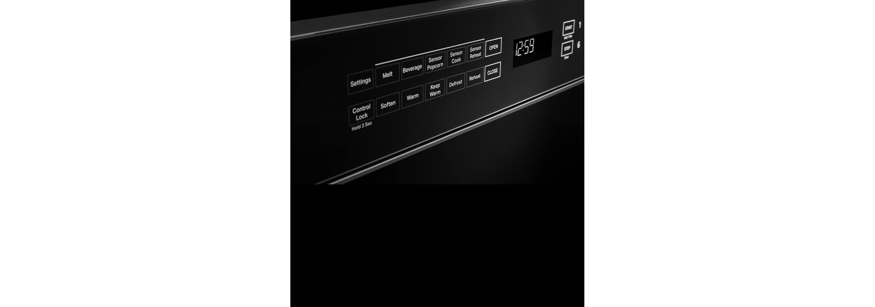 The screen of the microwave drawer, showing the controls.