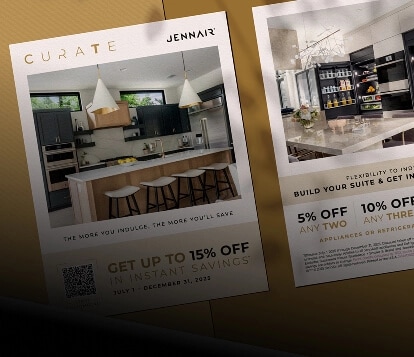 The brochure, shown front and back.