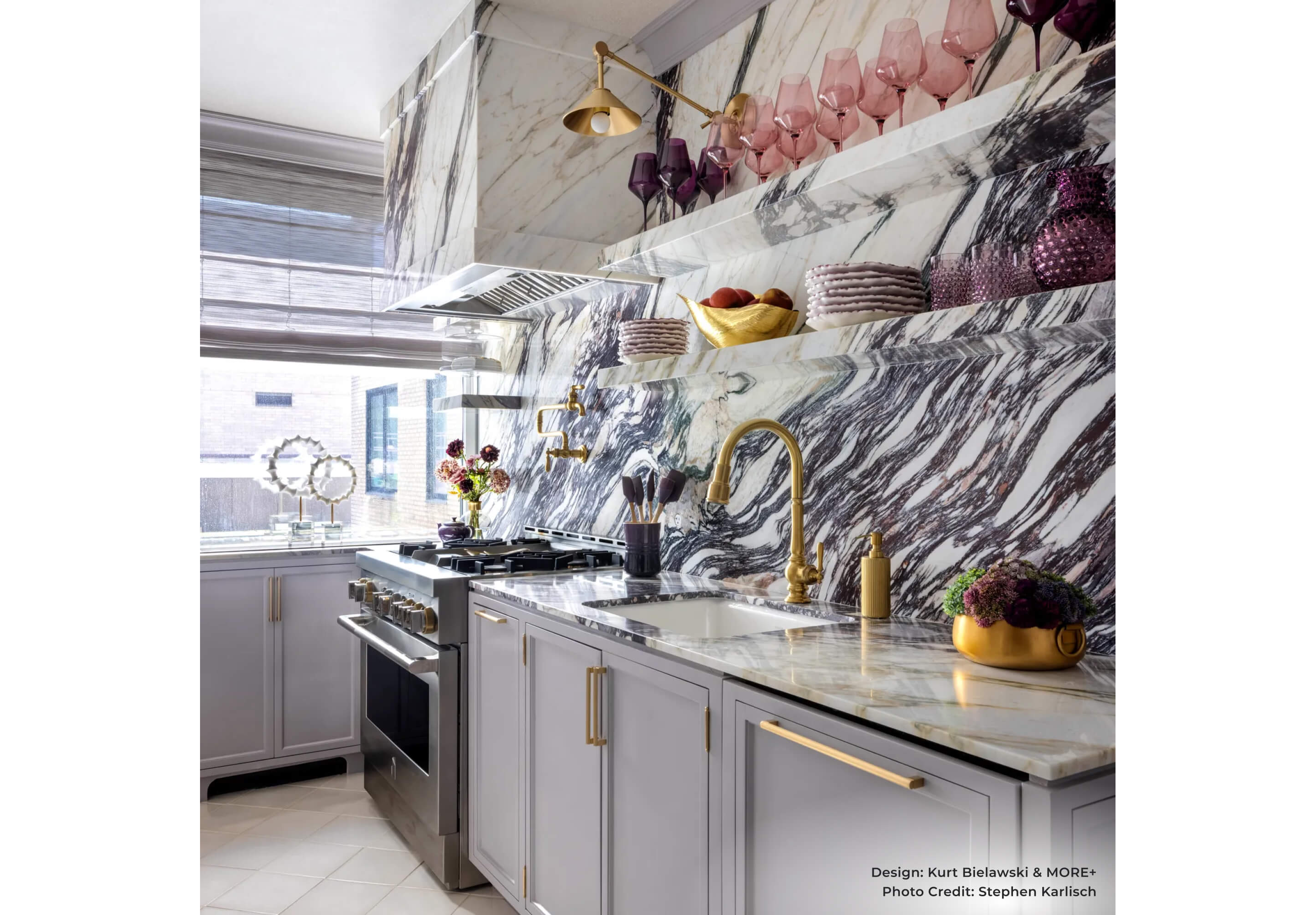 The kitchen designed by Corey Damen Jenkins, featuring a JennAir® RISE™ Range.