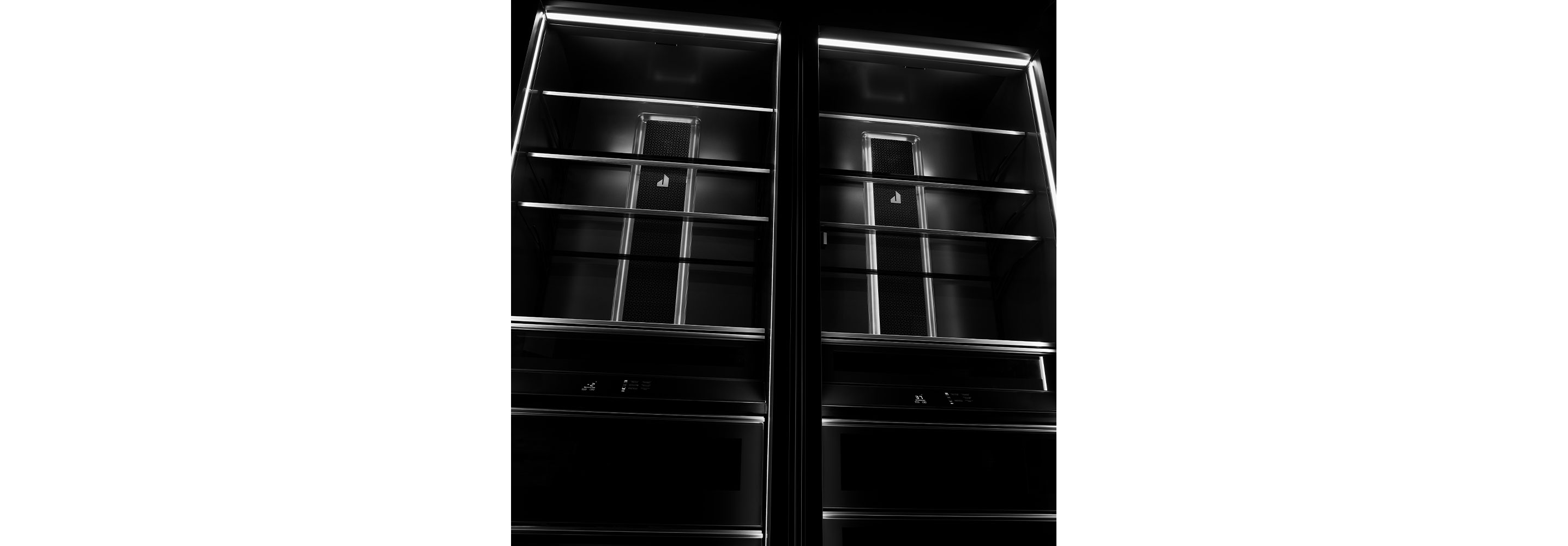 The Daring Obsidian Interior in a JennAir French Door Refrigerator. 