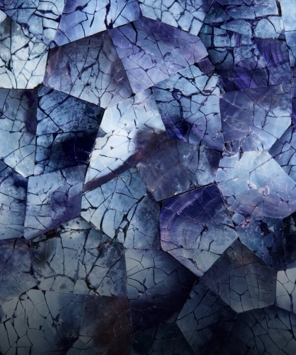 A blue mosaic shell pattern made out of mussel shell, called Mussel Shell Blue.