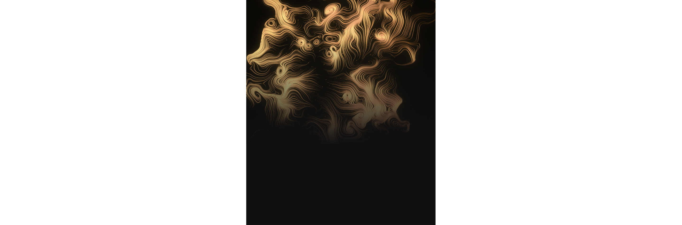 Golden spirals and whorls on a black background.