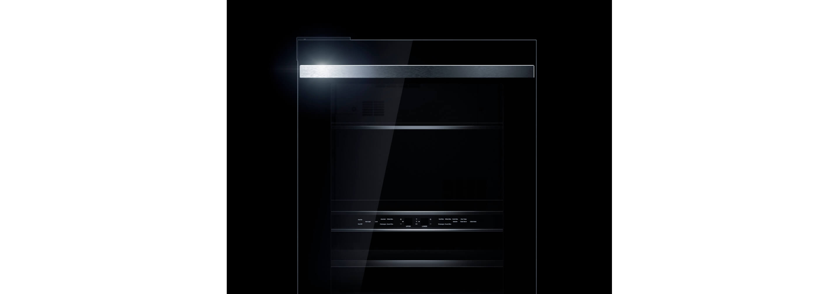 The top half of a glass-front undercounter refrigerator in the NOIR™ Design Expression.
