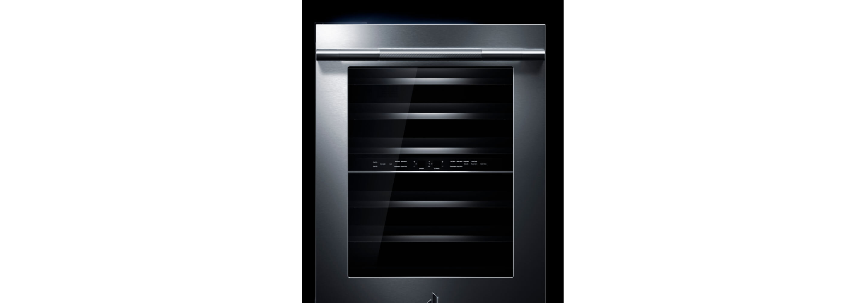 The UV-resistant glass on the front of a RISE™ design wine cellar.