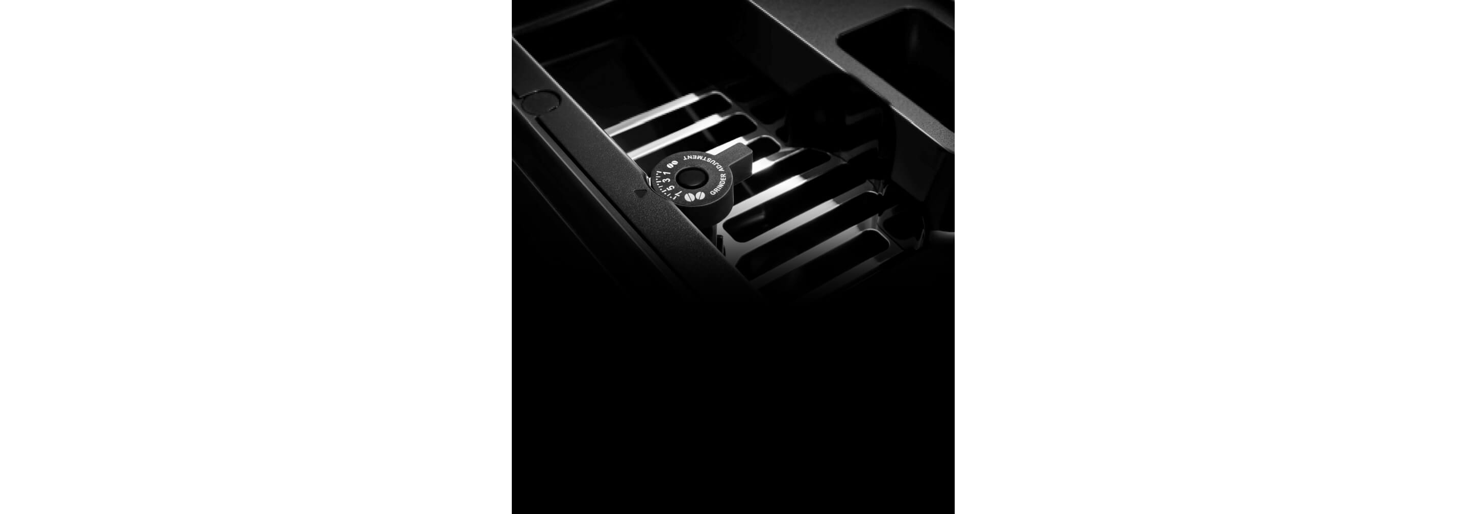 A top-down shot of the whole bean grinder.