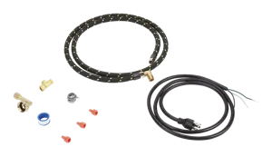 Dishwasher Water Line Installation Kit with 6' braided hose, 3/8" compression fitting, washers, and 5' 3-prong cord